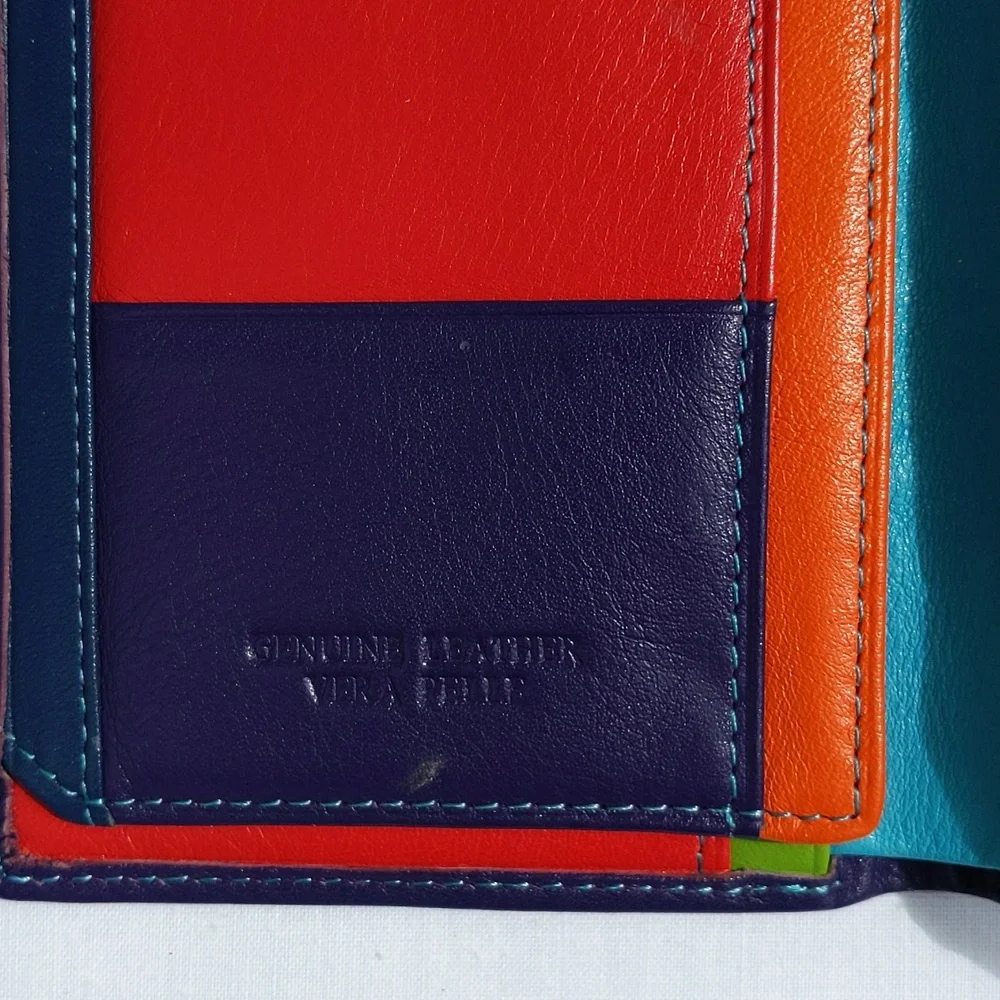 Vera Pelle Purple Multicolor Tri-fold Wallet - Picture 5 of 11